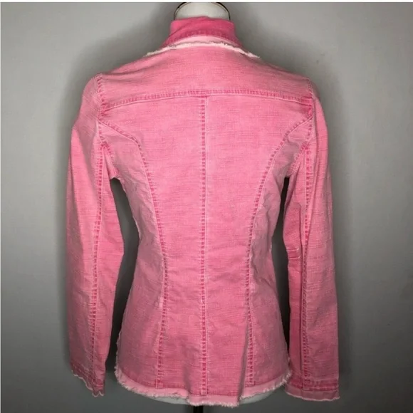 Z. Cavaricci Pink Distressed Denim Blazer Jacket Size Small - Picture 6 of 6